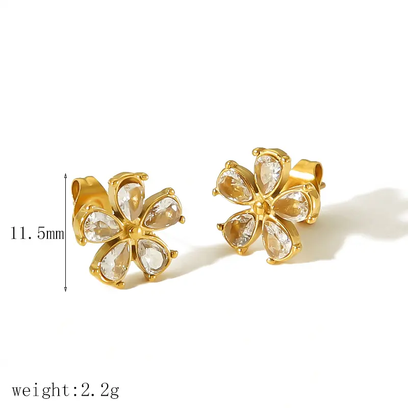 1 Pair Sweet Simple Style Flower Shape Stainless Steel 18K Gold Plated Inlay Rhinestone Women's Stud Earrings    h5 Picture2